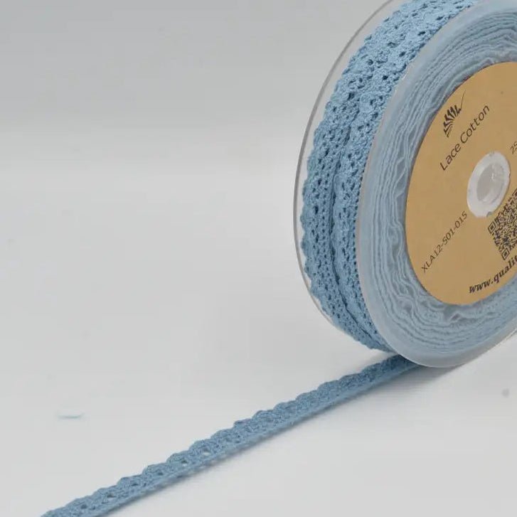 Image of 100% cotton lace - 1.5 cm light blue – available at Šarlotes audumi