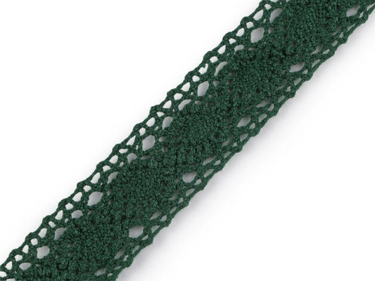 Image with 100% cotton lace 3 cm - dark green – available at Šarlotes audumi