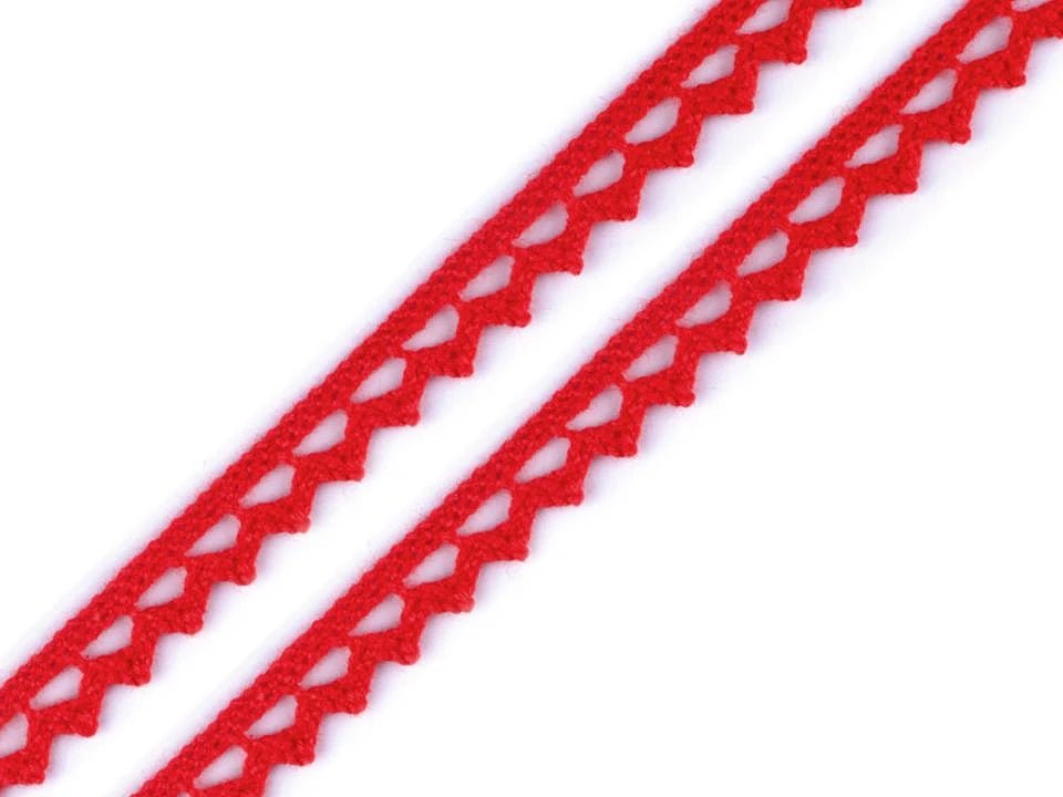 Image avec dentelle 100 % coton 9 mm - rouge – disponible chez Šarlotes audumi