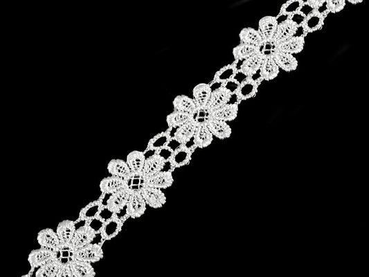 Image of 100% cotton lace, 2 cm ribbon - white daisy - available at Charlotte's Fabrics