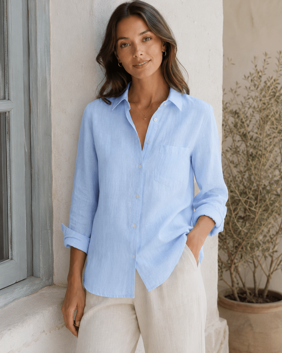 Image avec tissu en lin adouci 100 % bleu clair 165 g/m² – disponible en ligne chez Šarlotes audumi