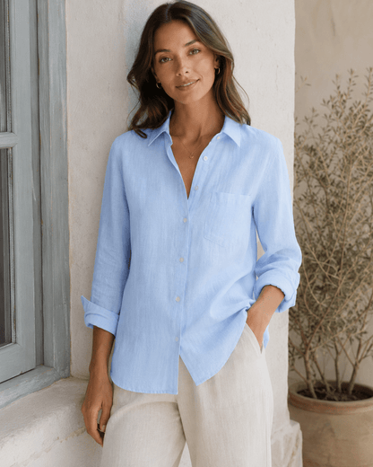 Image avec tissu en lin adouci 100 % bleu clair 165 g/m² – disponible en ligne chez Šarlotes audumi
