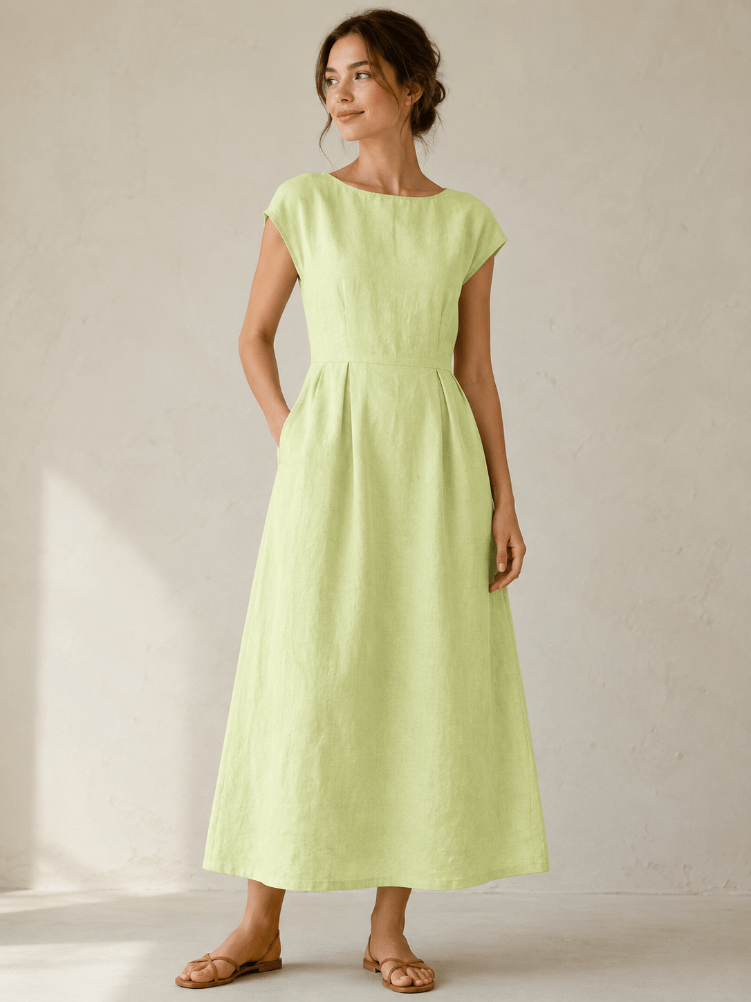 Image of 100% softened linen fabric - spring green 165 g/m² – available at Šarlotes audumi