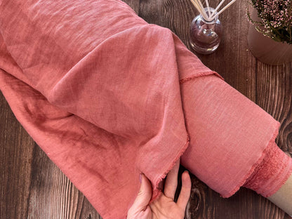 100% softened linen - warm rose shade 205 g/m²