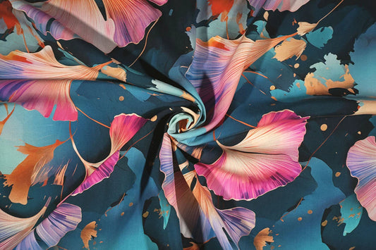 100% Viscose fabric - angel trumpet motif 95 g/m²