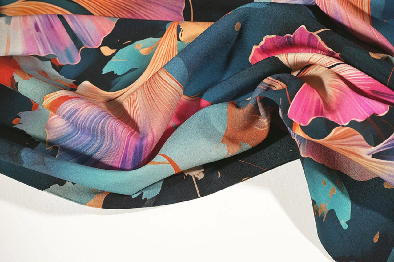 100% Viscose fabric - angel trumpet motif 95 g/m²