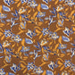 100% Viskozes audums - abstrakts ziedu raksts uz oranža fona 125 g/m²
