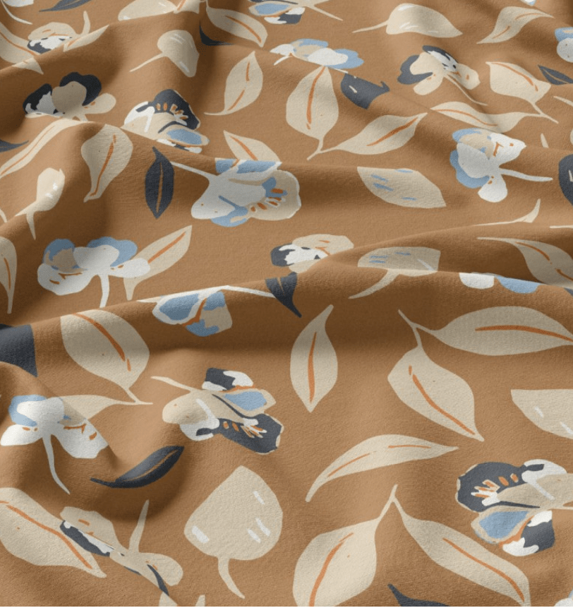 Image with 100% viscose fabric - brown leaf motif 120 g/m² – available at Šarlotes audumi