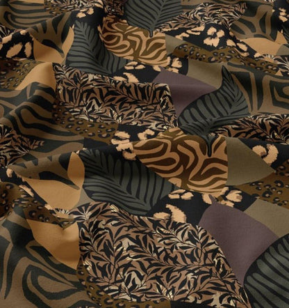 Image of 100% viscose fabric - brown speckled pattern 120 g/m² – available at Šarlotes audumi