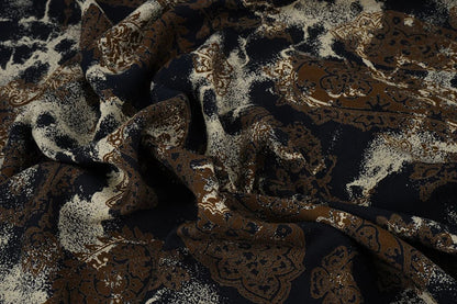 Image of 100% viscose fabric - brown and black pattern 135 g/m² – available at Šarlotes audumi
