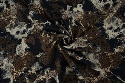 Image of 100% viscose fabric - brown and black pattern 135 g/m² – available at Šarlotes audumi
