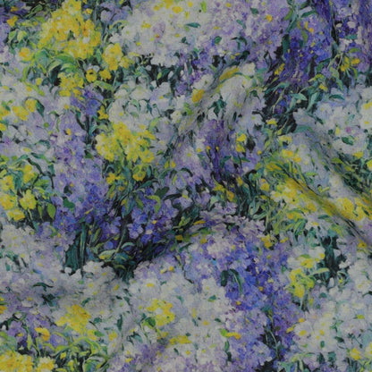Image of 100% viscose fabric - lilacs and mimosa 135 g/m² – available at Šarlotes audumi