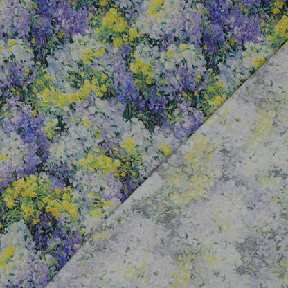 Image with 100% viscose fabric - lilacs and mimosas 135 g/m² – available at Šarlotes audumi