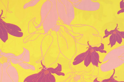 Tissu 100 % viscose - fleurs jaunes et roses 105 g/m²