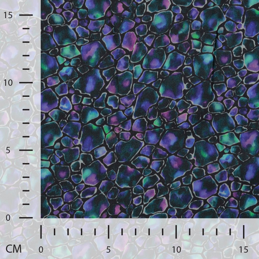 Image en tissu 100 % viscose – mosaïque opale, disponible en ligne chez Šarlotes audumi