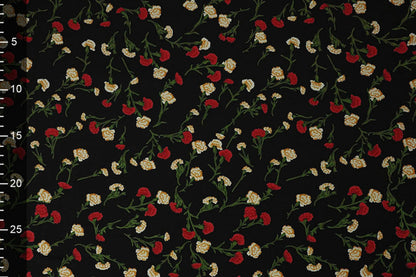 Image with 100% viscose fabric - delicate red flowers 115 g/m² – available at Šarlotes audumi