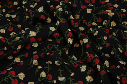 Image of 100% viscose fabric - delicate red flowers 115 g/m² – available at Šarlotes audumi