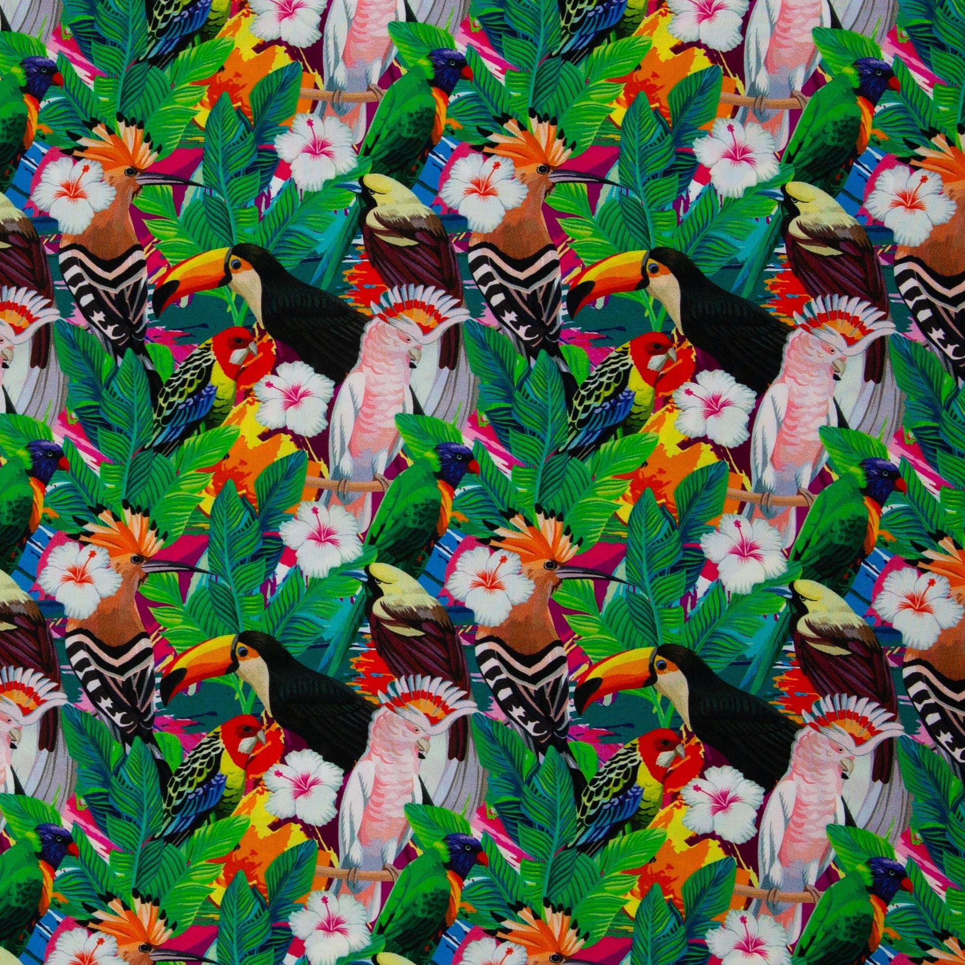Image with 100% viscose fabric - tropical carnival 125 g/m² – available at Šarlotes audumi