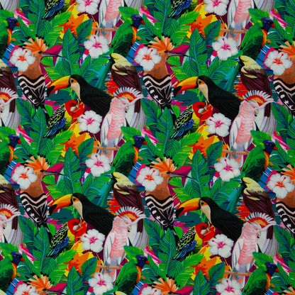 Image with 100% viscose fabric - tropical carnival 125 g/m² – available at Šarlotes audumi
