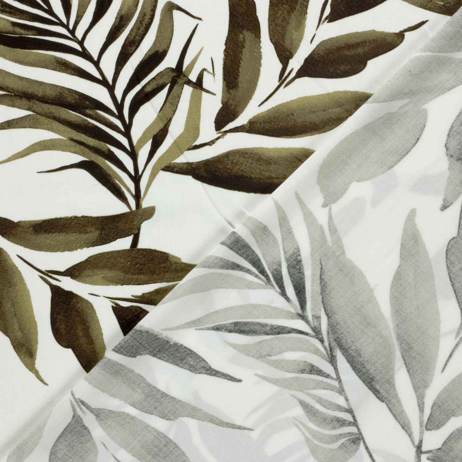Image of 100% viscose fabric - green leaves on a white background 125 g/m² – available at Šarlotes audumi