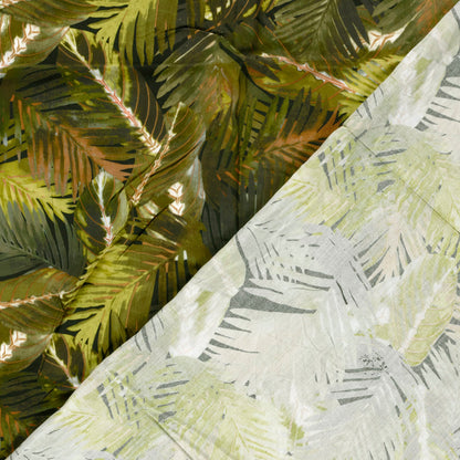Image of 100% viscose fabric - green tropical leaves 125 g/m² – available at Šarlotes audumi