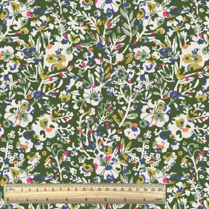 Tissu 100 % viscose - motif floral vert 125 g/m²