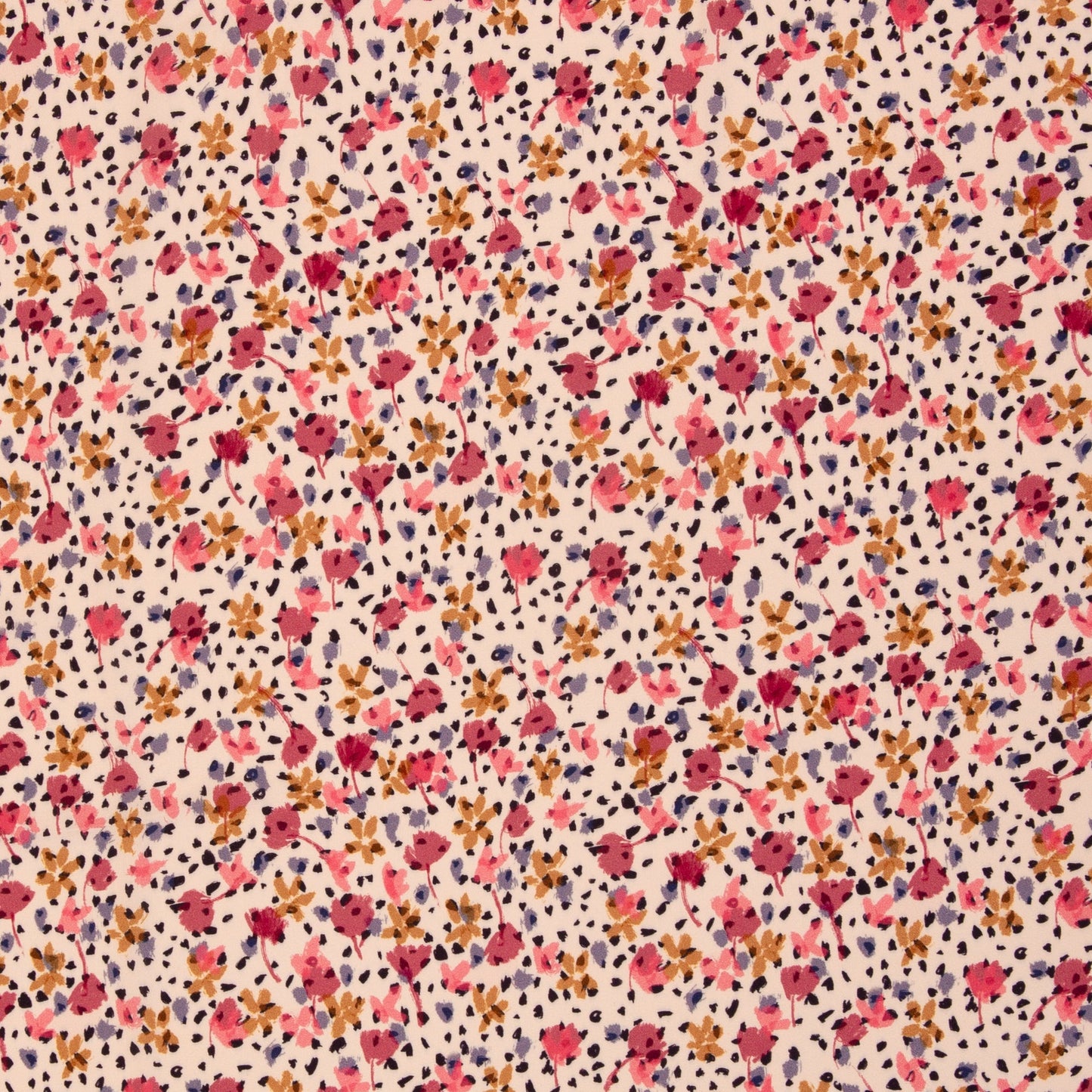 Bild mit 100% Viskose-Stoff – Blumen und Punkte – online erhältlich bei Šarlotes audumi