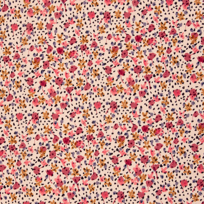 Bild mit 100% Viskose-Stoff – Blumen und Punkte – online erhältlich bei Šarlotes audumi