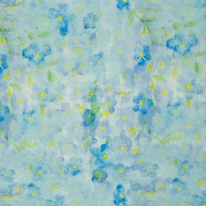 Tissu 100 % viscose, imprimé floral aquarelle bleu, 135 g/m² – disponible en ligne chez Tissus Charlotte