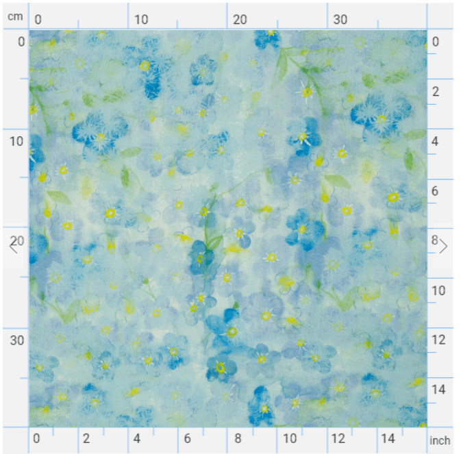 Tissu 100 % viscose, imprimé aquarelle de fleurs bleues, 135 g/m² – disponible en ligne chez Šarlotes audumi