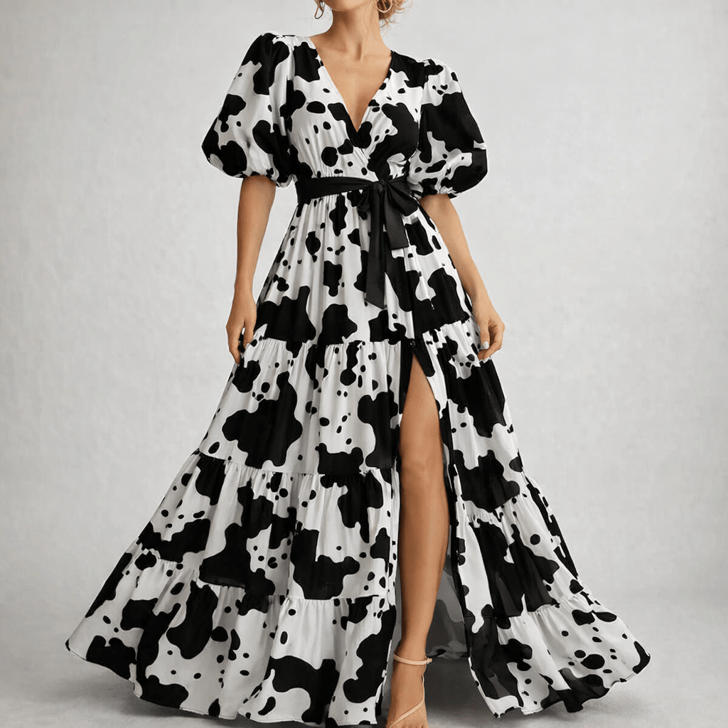 Image with 100% viscose satin - dalmatian pattern 105 g/m² – available at Šarlotes audumi