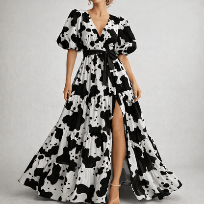 Image with 100% viscose satin - dalmatian pattern 105 g/m² – available at Šarlotes audumi