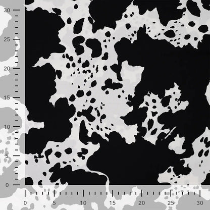 100% Viscose satin with Dalmatian print, 105 g/m² – available at Šarlotes audumi