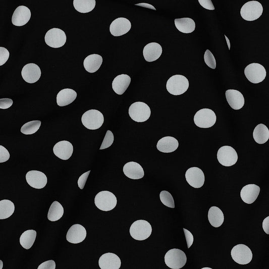 Image of 100% viscose satin - polka dot pattern 110 g/m² – available at Šarlotes audumi