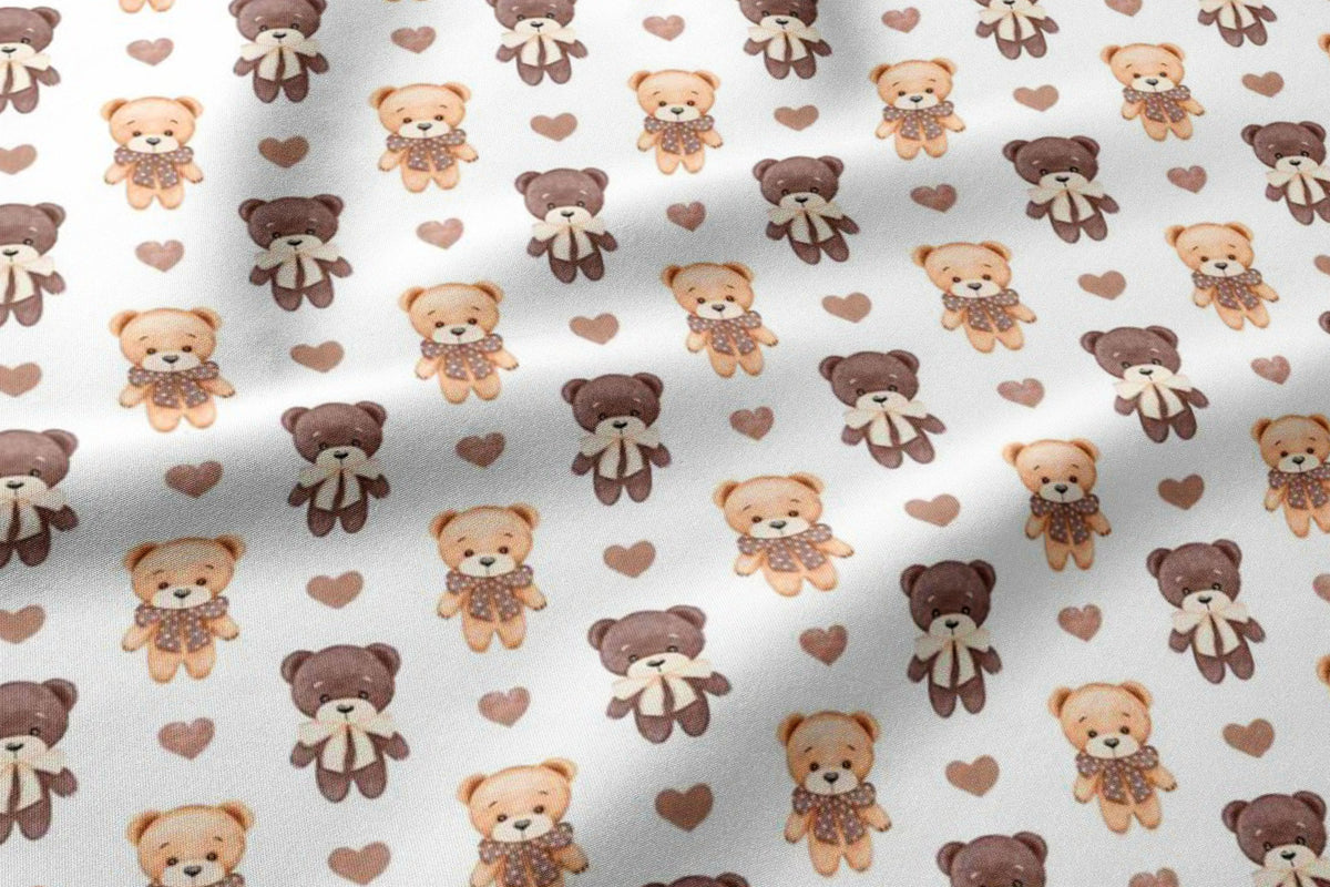 100% Cotton Fabric - Bears and Hearts