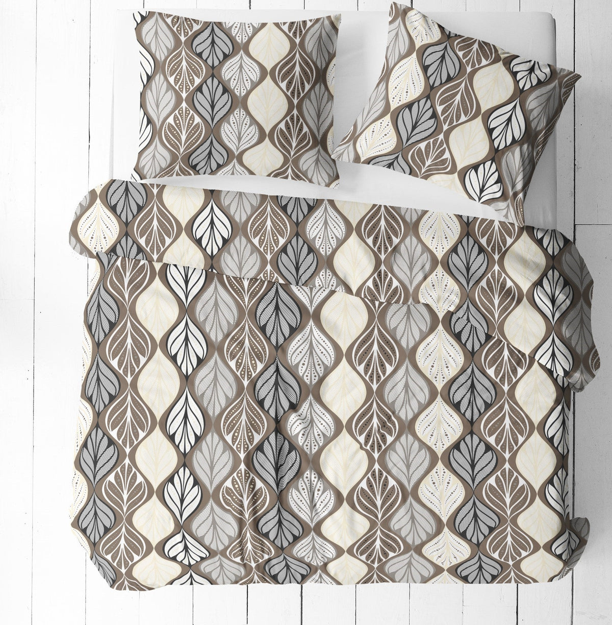 100% Cotton Fabric - Beige Gray Leaf Pattern