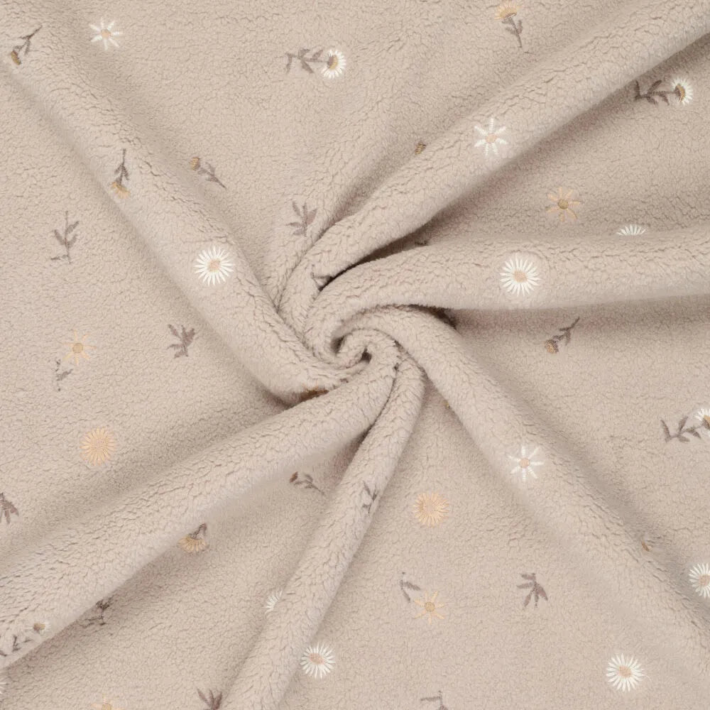 Teddy Fleece Embroidered Flowers on a Beige Background