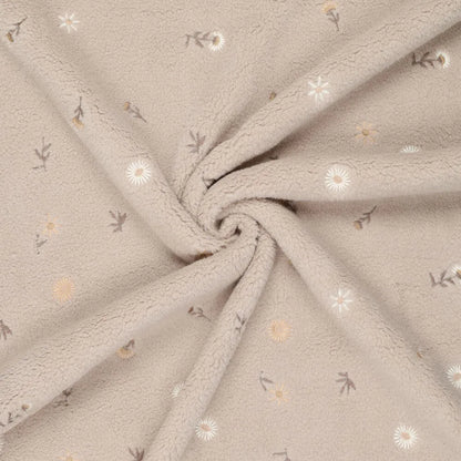 Teddy Fleece Embroidered Flowers on a Beige Background