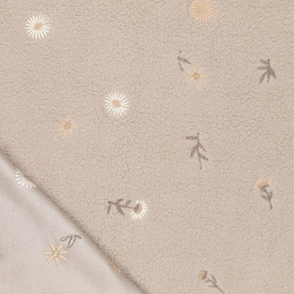 Teddy Fleece Embroidered Flowers on a Beige Background