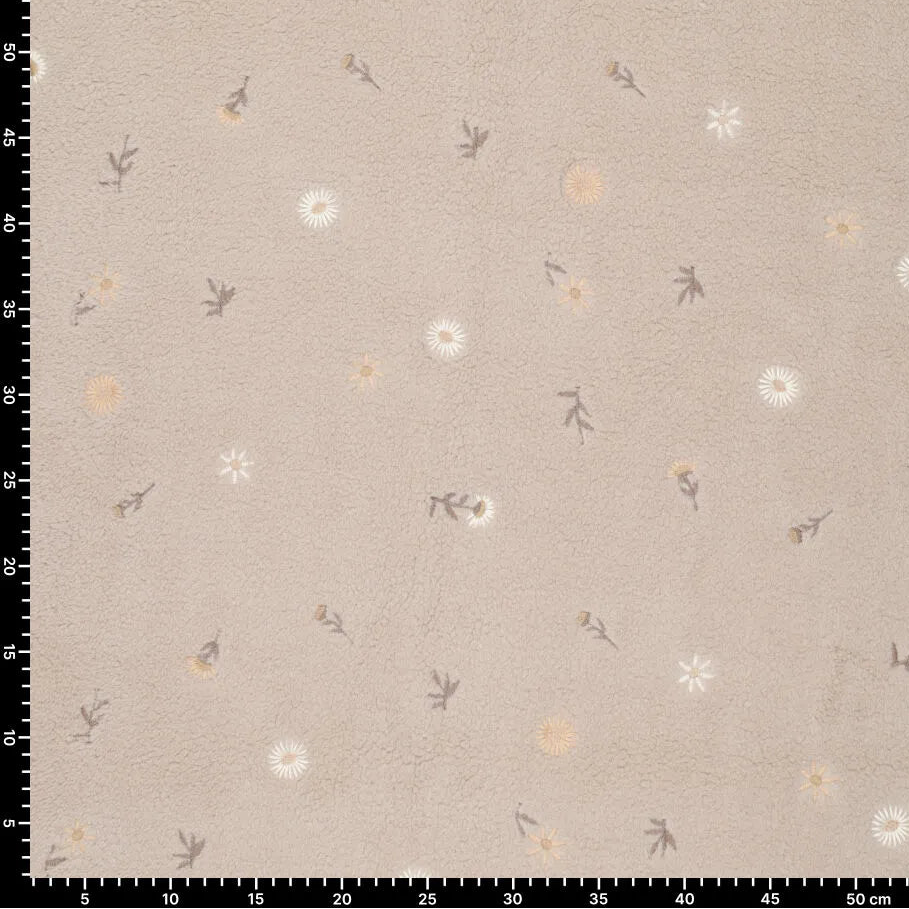 Teddy Fleece Embroidered Flowers on a Beige Background