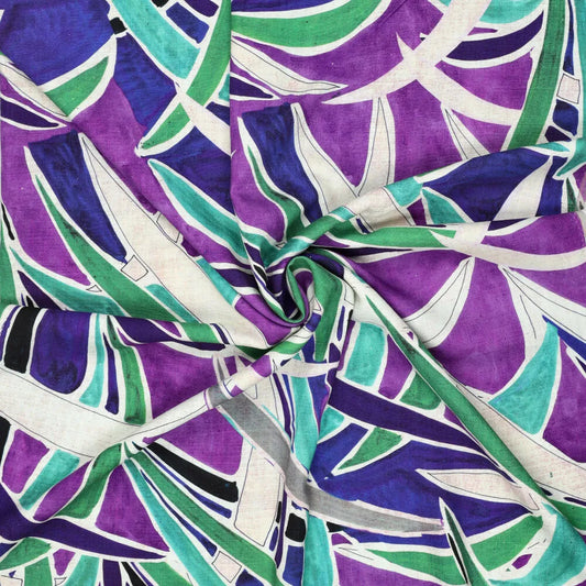 Linen with viscose, abstract palm leaves 180 g/m²