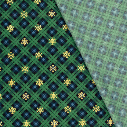 Flannel, green plaid with snowflakes
