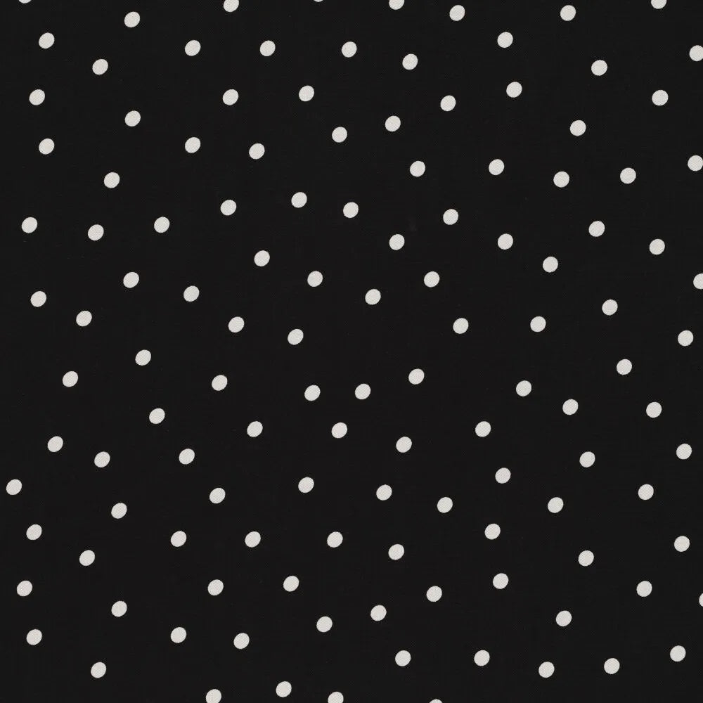 Viscose Fabric with Elastane - White Polka Dots on Black