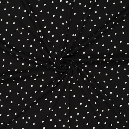 Viscose Fabric with Elastane - White Polka Dots on Black