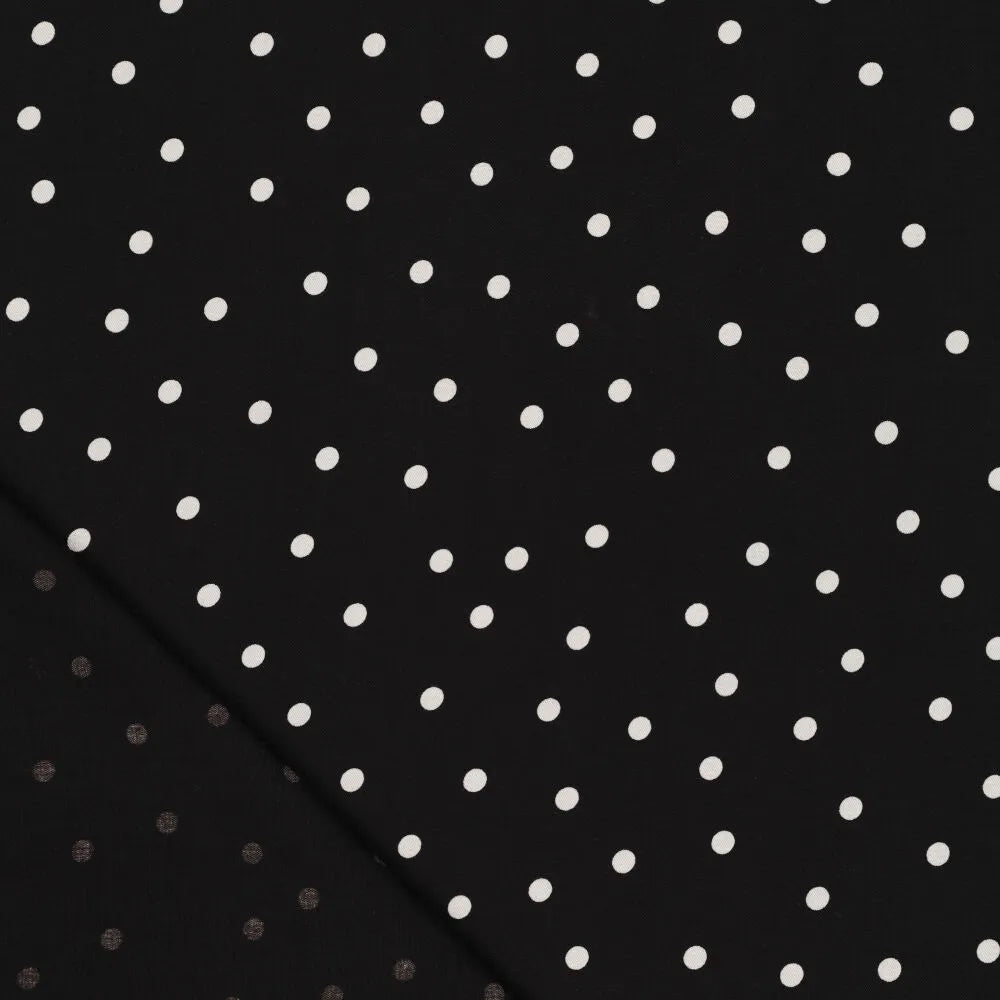 Viscose Fabric with Elastane - White Polka Dots on Black