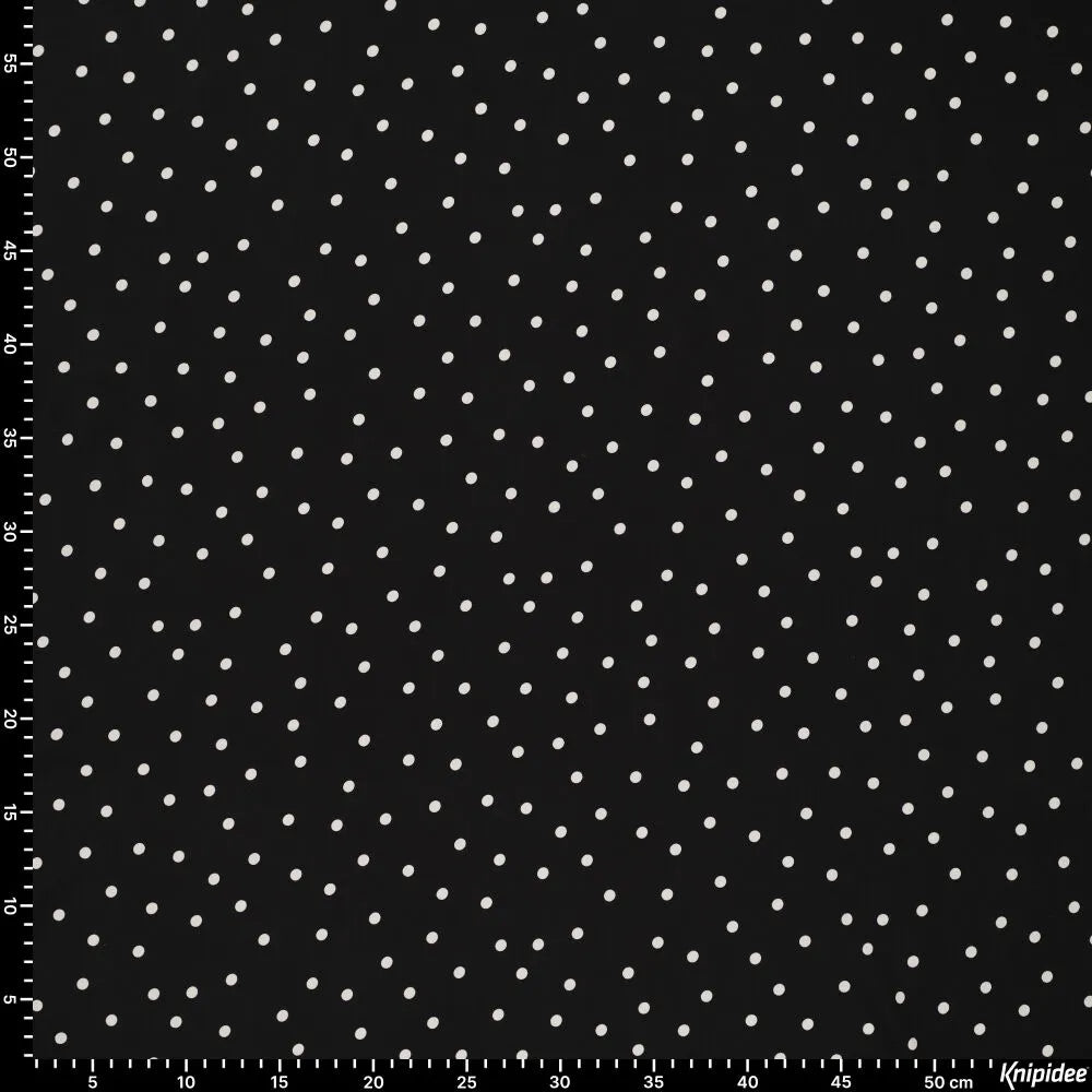 Viscose Fabric with Elastane - White Polka Dots on Black