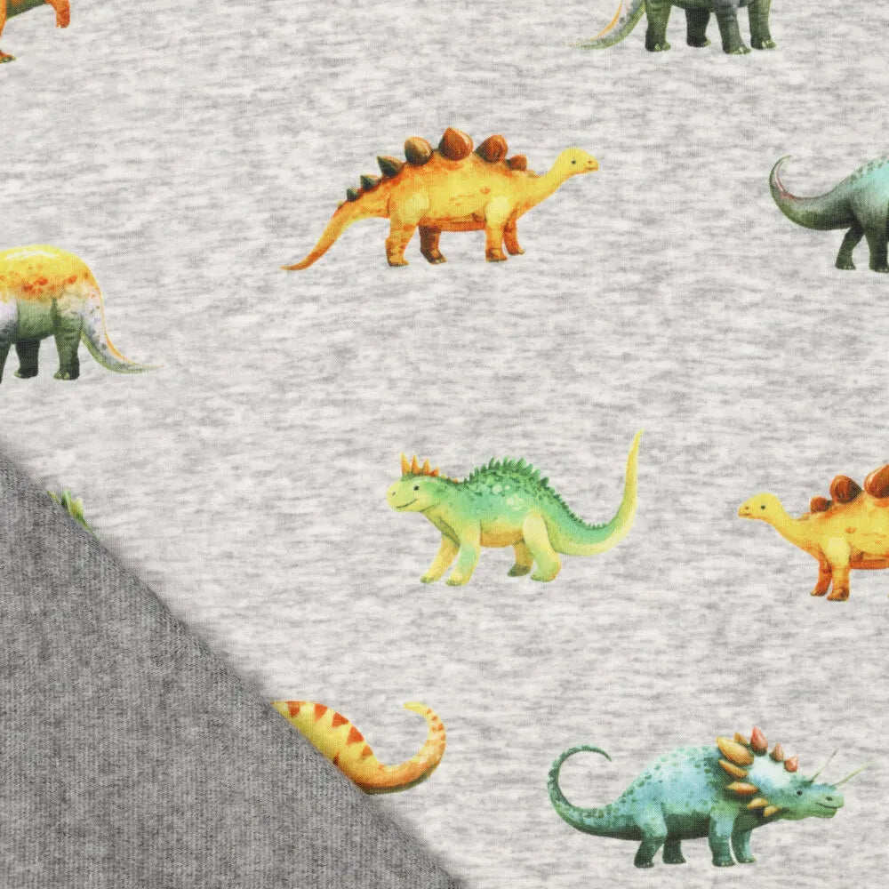 Cotton-Insulated Knitwear | Alpen Fleece Dinosaurs on Grey