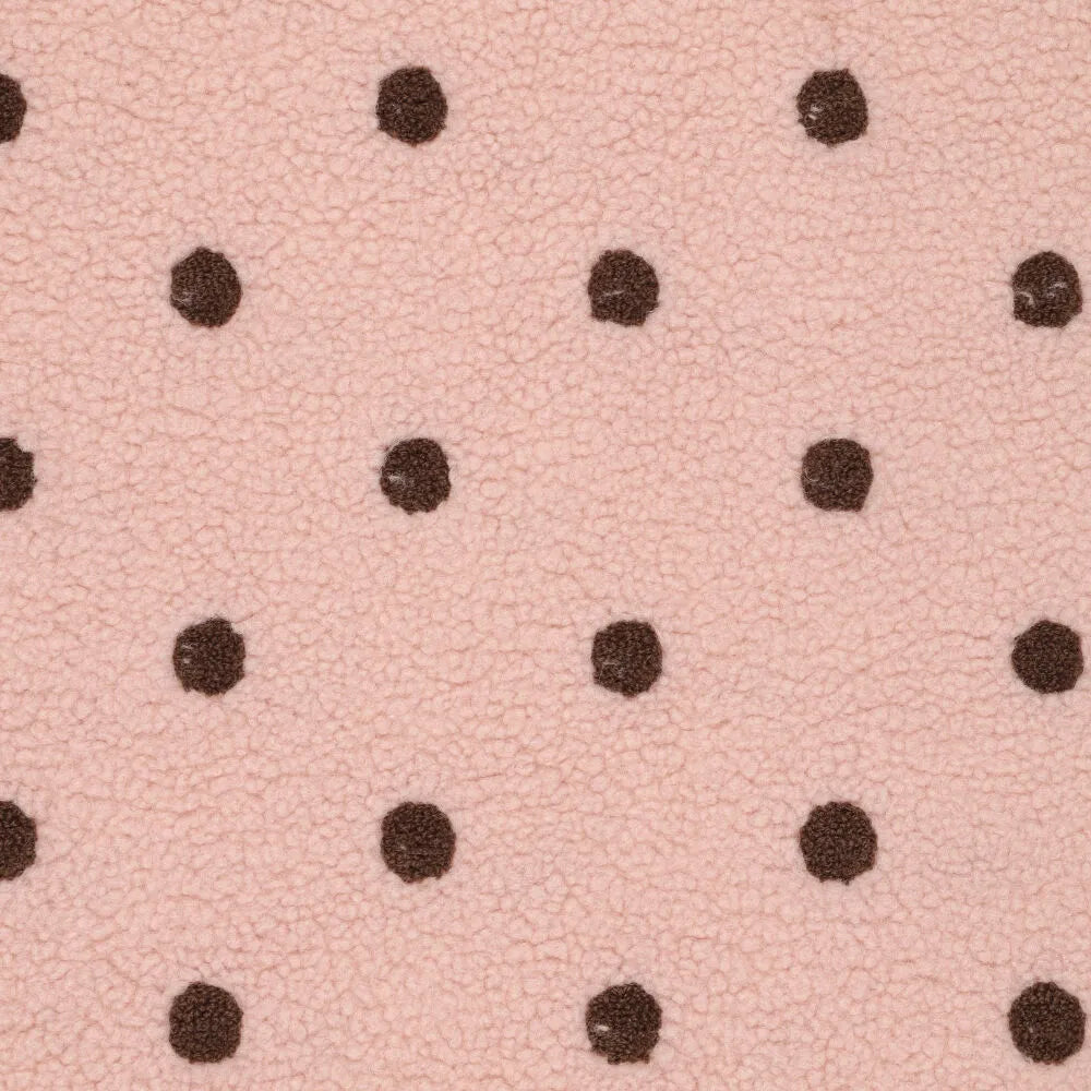 Teddy fleece brown polka dots on pink