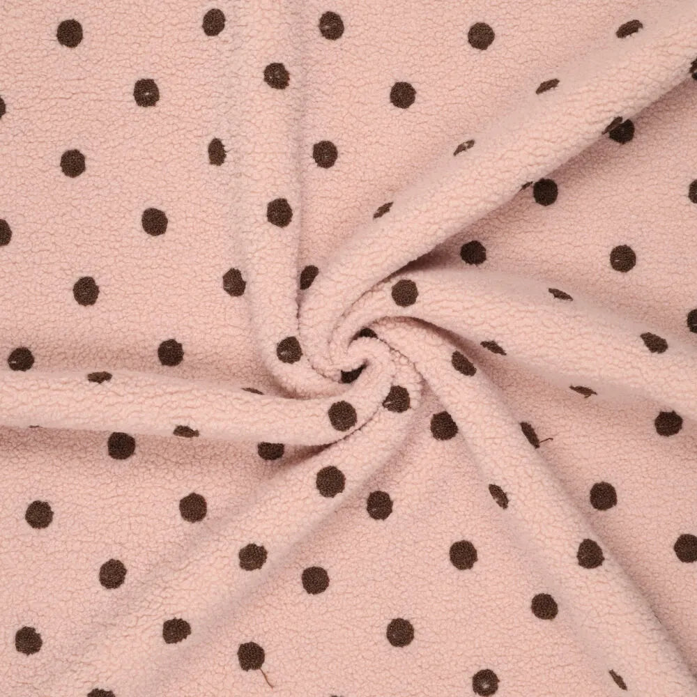 Teddy fleece brown polka dots on pink