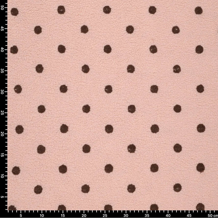 Teddy fleece brown polka dots on pink